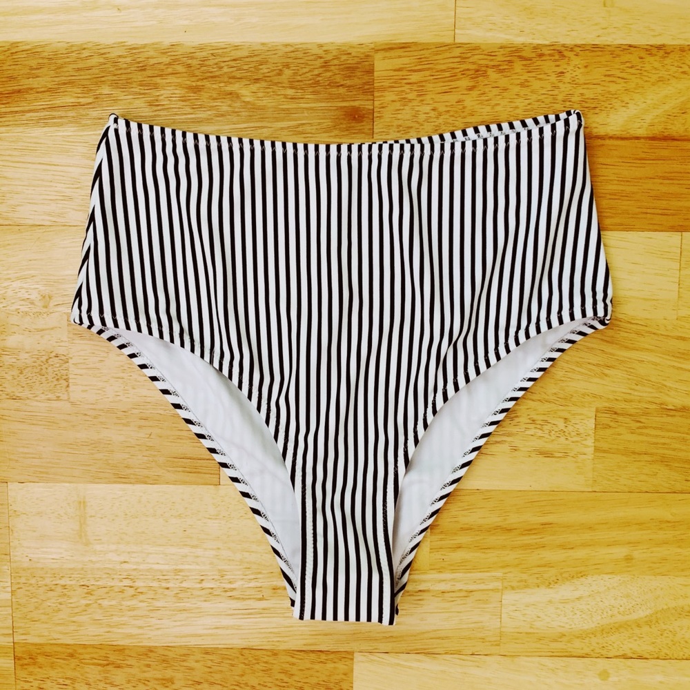 Striped High Waisted Bikini Bottom